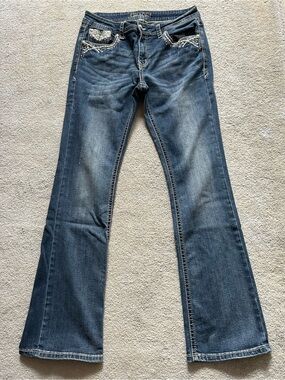 Grace in LA- Dark Blue Women’s Bootcut Jeans with Embellished Pockets